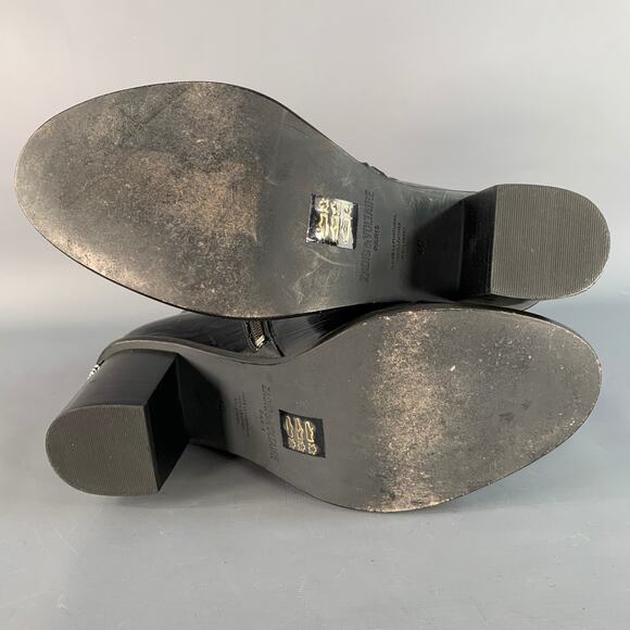 ZADIG & VOLTAIRE Size 10 Black Patent Leather Stacked Heel Cap Toe Boots - Picture 6 of 8